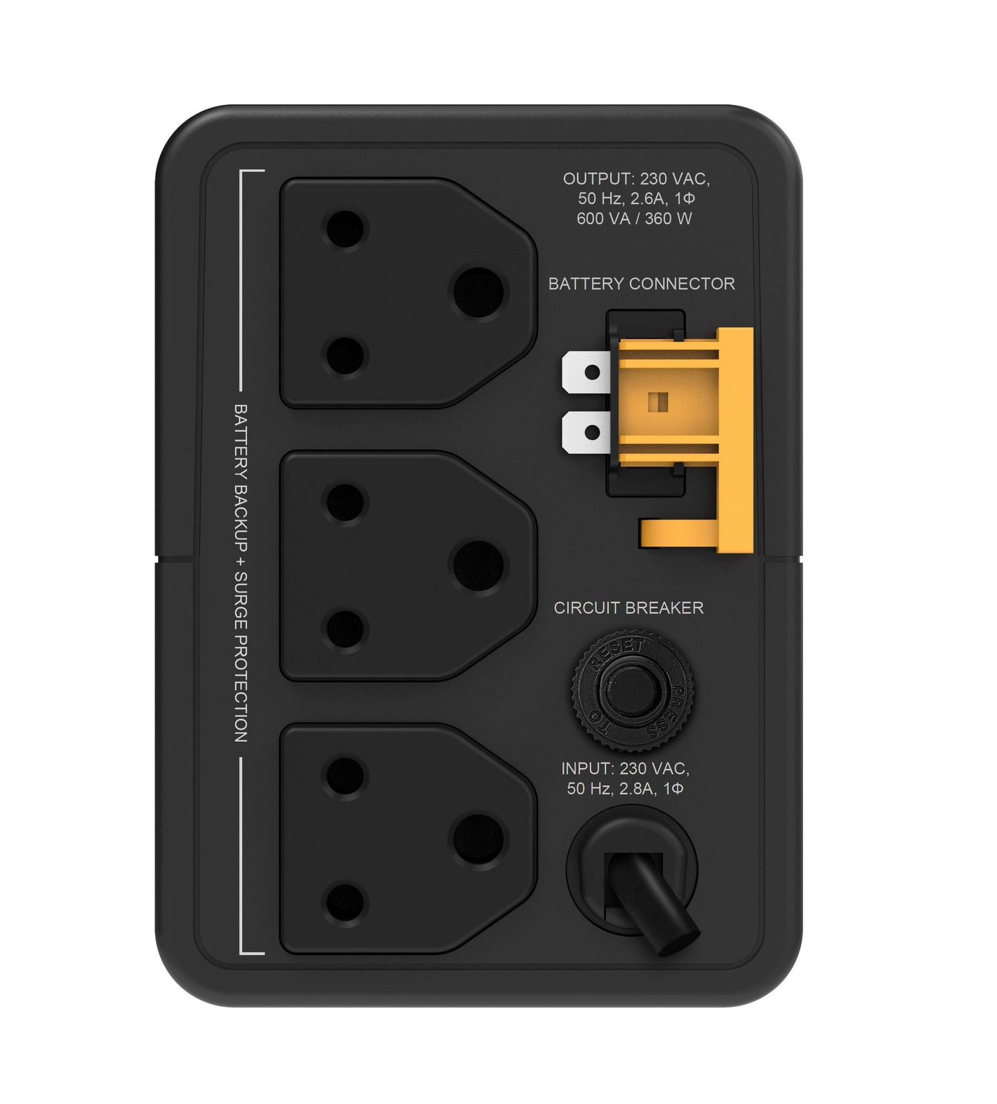 APC Back-UPS BX600I-IN 600VA/360W | 230V | 3 India 3-pin 6A Outlets | Automatic Voltage Regulation | Visual LED and Audible Alarms | Replace Battery & Overload Indicators | Generator Compatible & Auto start Function | User Replacable Battery |