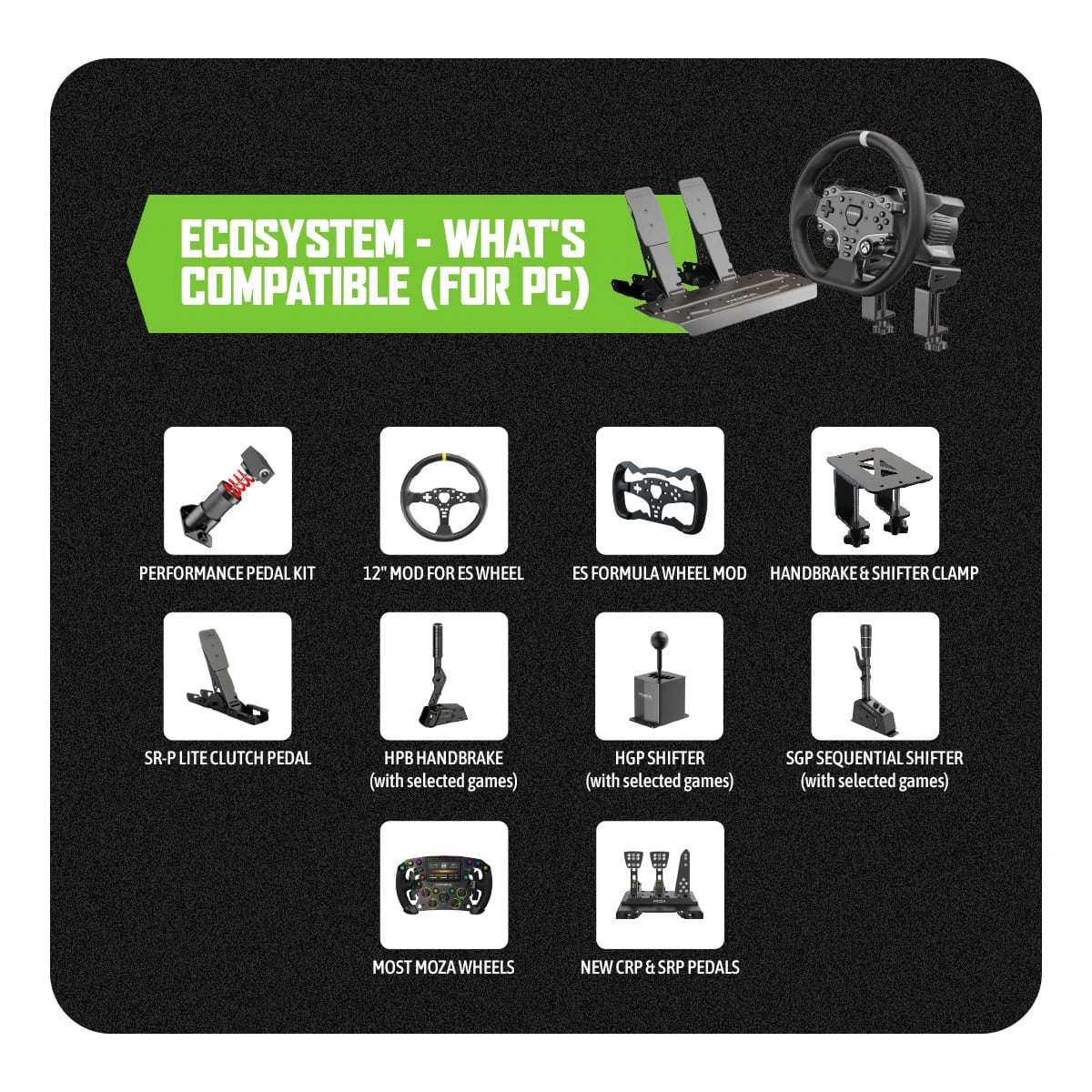 MOZA R3 BUNDLE FOR PC AND XBOX OFFICIALLY LICENSED, R3 WHEELBASE, ES STEERING WHEEL, SR-P LITE PEDALS, TABLE CLAMP
