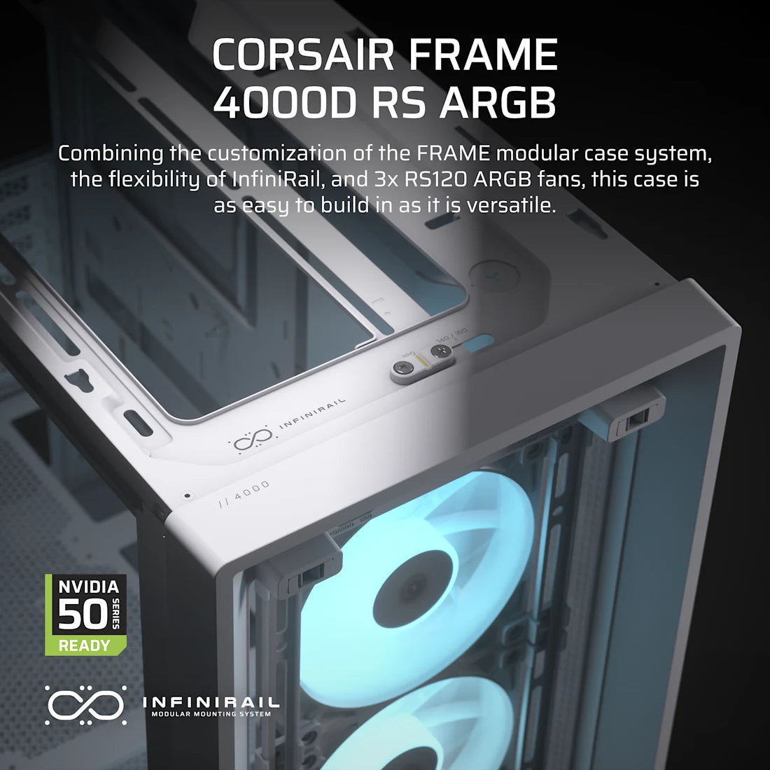 CORSAIR CHASSIS FRAME 4000D RS ARGB - CC-9011297-WW - MID-TOWER PC CASE WITHOUT PSU, WHITE