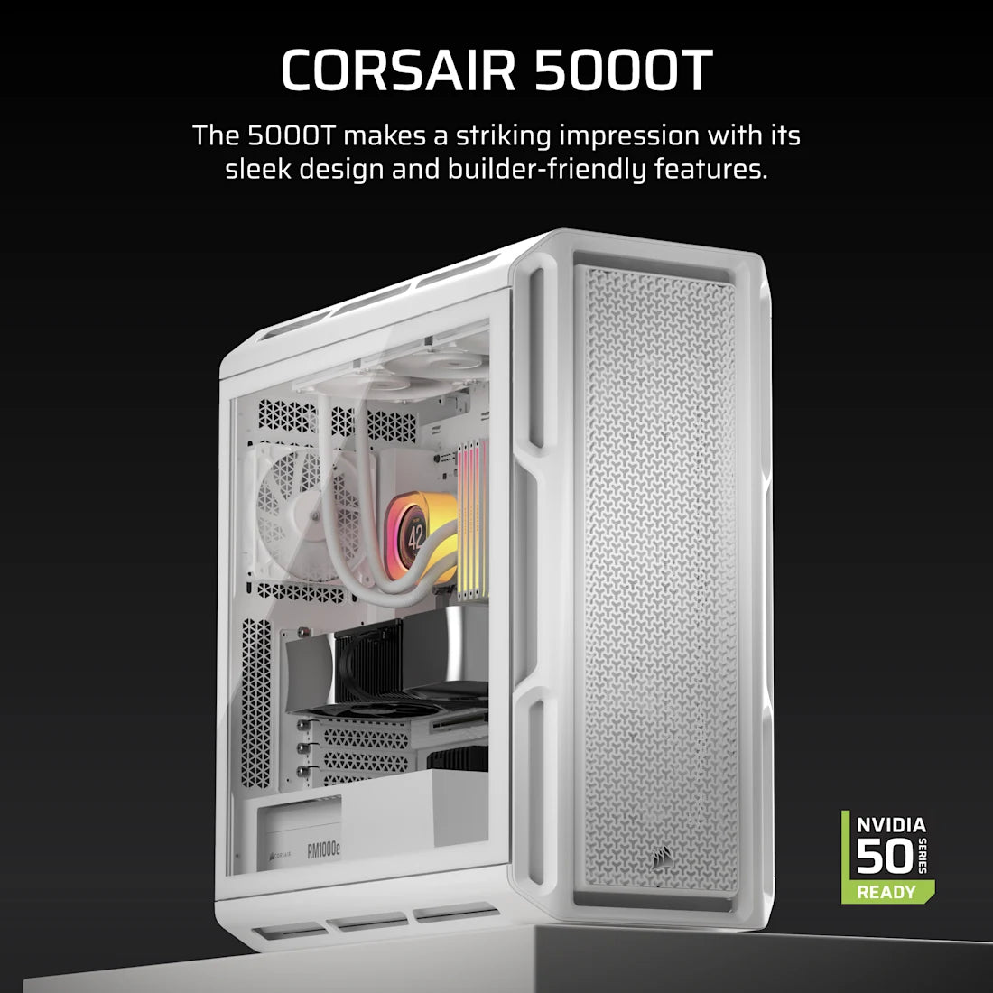CORSAIR CHASSIS 5000T - CC-9011301-WW- MID-TOWER PC CASE WITHOUT PSU , WHITE