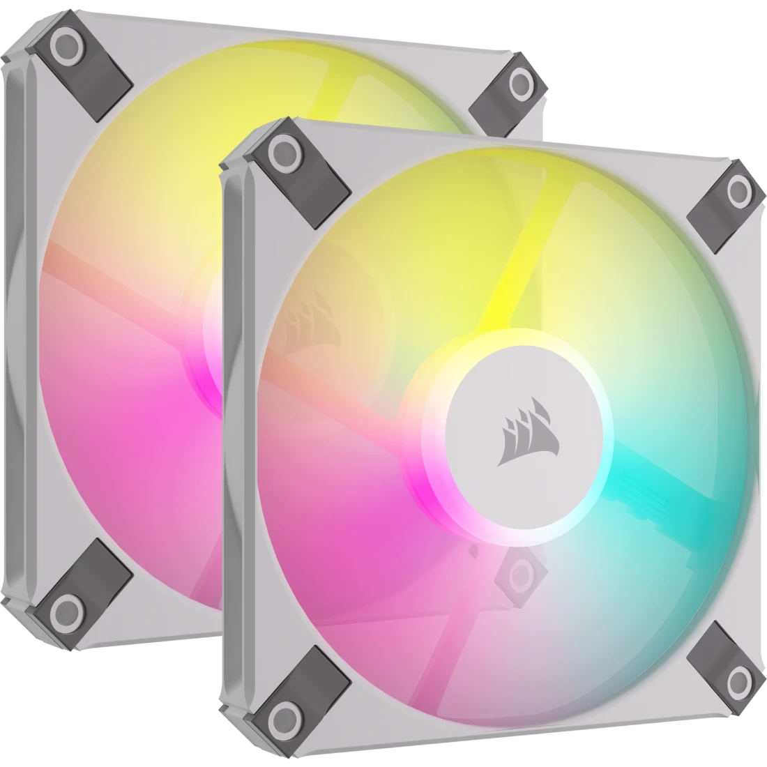 CORSAIR AF SLIM SERIES, AF120 RGB SLIM WHITE, 120MMX15MM FLUID DYNAMIC RGB FAN, DUAL PACK WITH LIGHTING NODE CORE