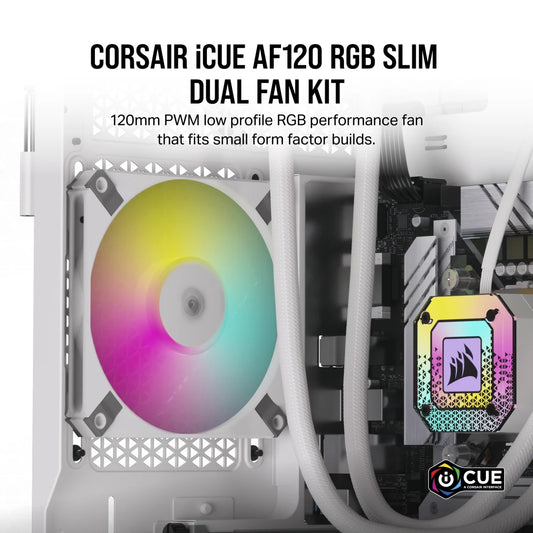 CORSAIR AF SLIM SERIES, AF120 RGB SLIM WHITE, 120MMX15MM FLUID DYNAMIC RGB FAN, DUAL PACK WITH LIGHTING NODE CORE