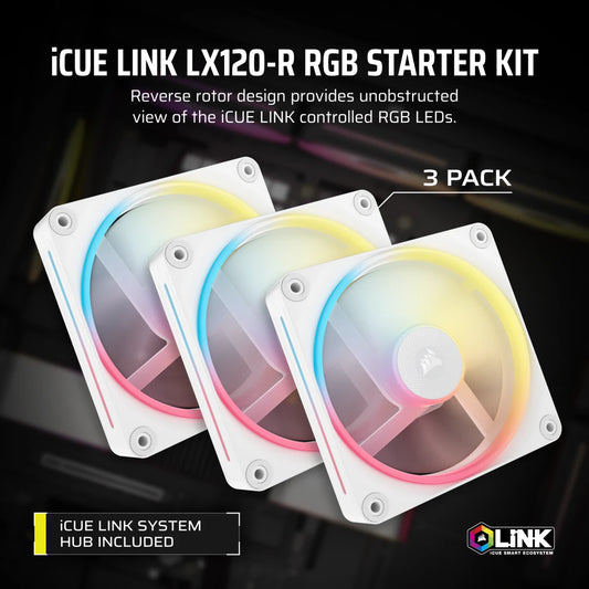 Corsair Fan CORSAIR LX-R RGB Series, iCUE LINK LX120R RGB White, 120mm RGB Fan, Triple Fan Kit - CO-9051054-WW