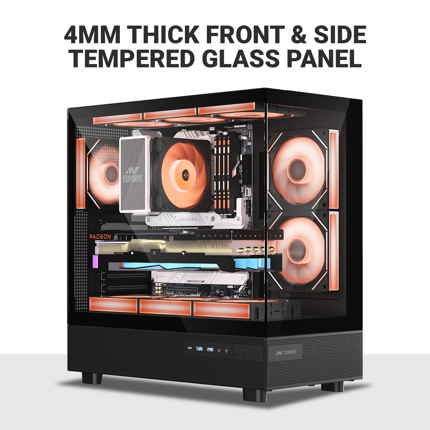 ANT ESPORTS CRYSTAL X6 ATX COMPUTER CASE/GAMING CABINET WITH TYPE-C BLACK