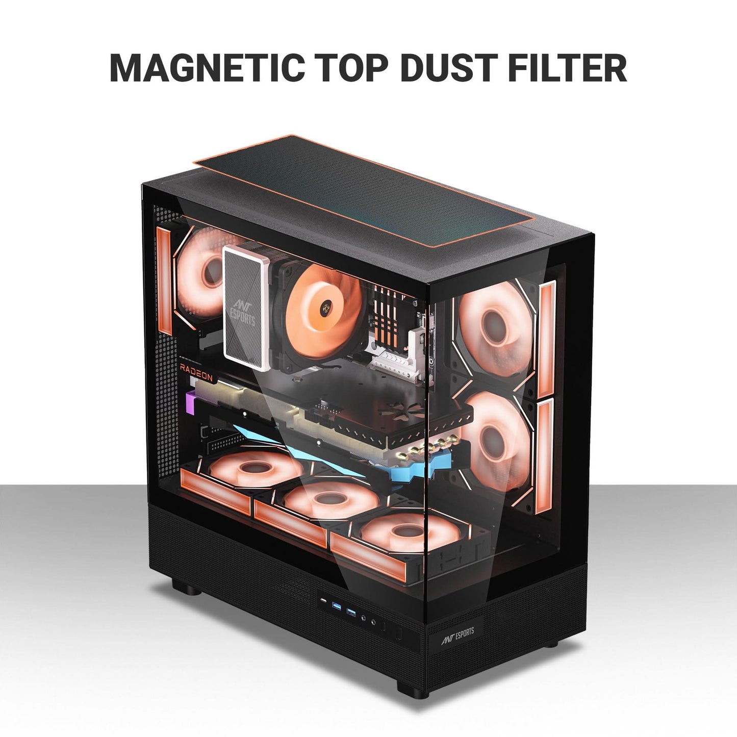 ANT ESPORTS CRYSTAL X6 ATX COMPUTER CASE/GAMING CABINET WITH TYPE-C BLACK
