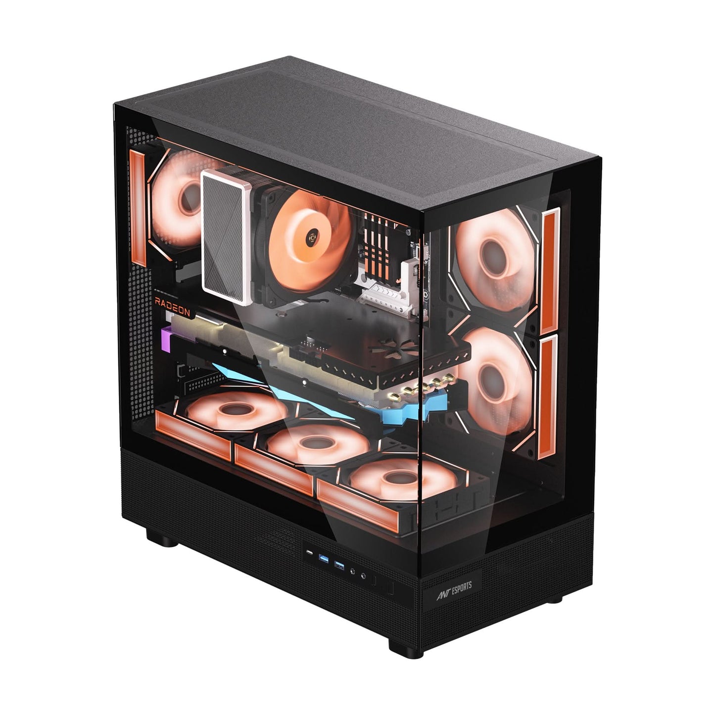 ANT ESPORTS CRYSTAL X6 ATX COMPUTER CASE/GAMING CABINET WITH TYPE-C BLACK