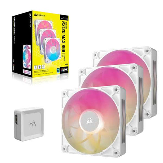 Corsair Fan RX RGB MAX Series, iCUE LINK RX120 RGB MAX White, 120mm RGB Fan, Triple Fan Kit- CO-9051038-WW