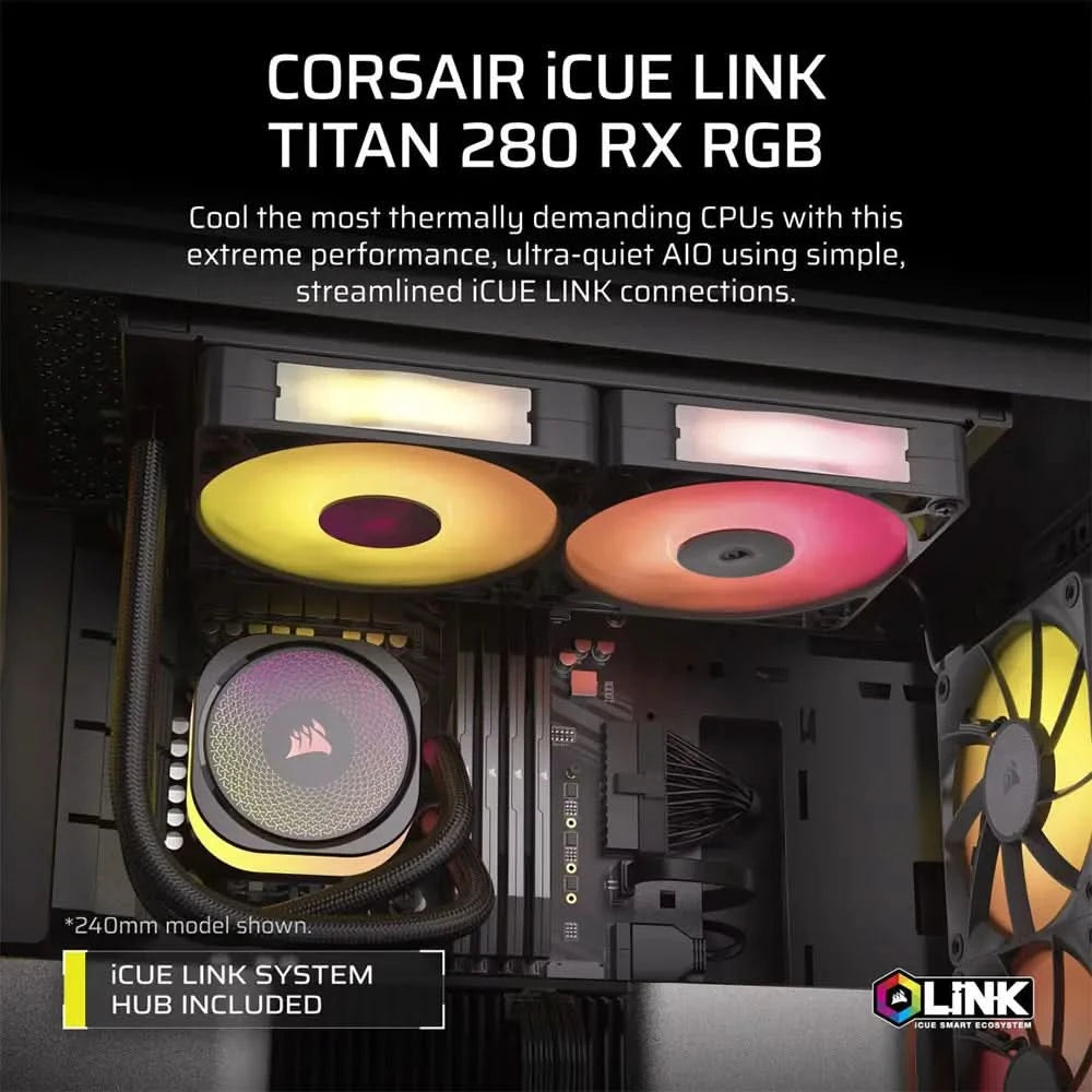 Corsair iCUE LINK TITAN 280 RX RGB Black, 280mm AIO Liquid CPU Cooler