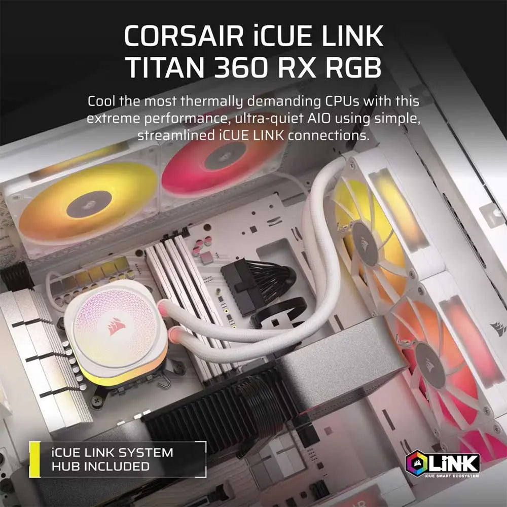 CORSAIR ICUE LINK TITAN 360 RX RGB WHITE AIO, 360MM RADIATOR, LIQUID CPU COOLER