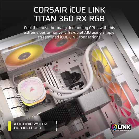 CORSAIR ICUE LINK TITAN 360 RX RGB WHITE AIO, 360MM RADIATOR, LIQUID CPU COOLER