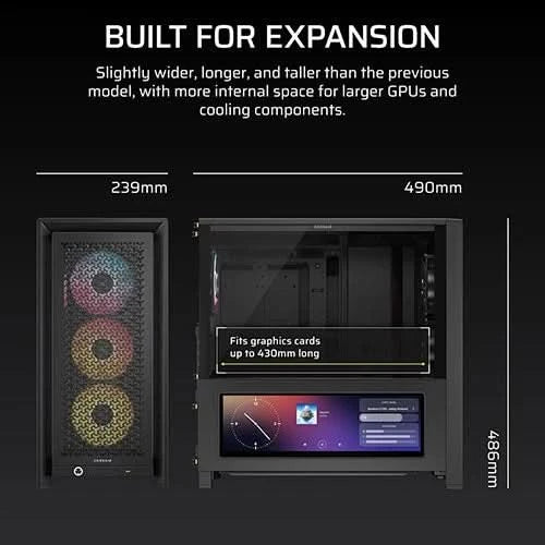 Corsair Chassis Frame 4000D LCD RS ARGB Premium Mid-Tower PC Case without PSU- CC-9011326-WW