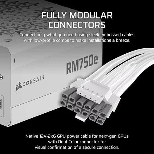 Corsair PSU RMe Series RM750e - Fully Modular Low-Noise ATX Power Supply - White -CP-9020292-IN