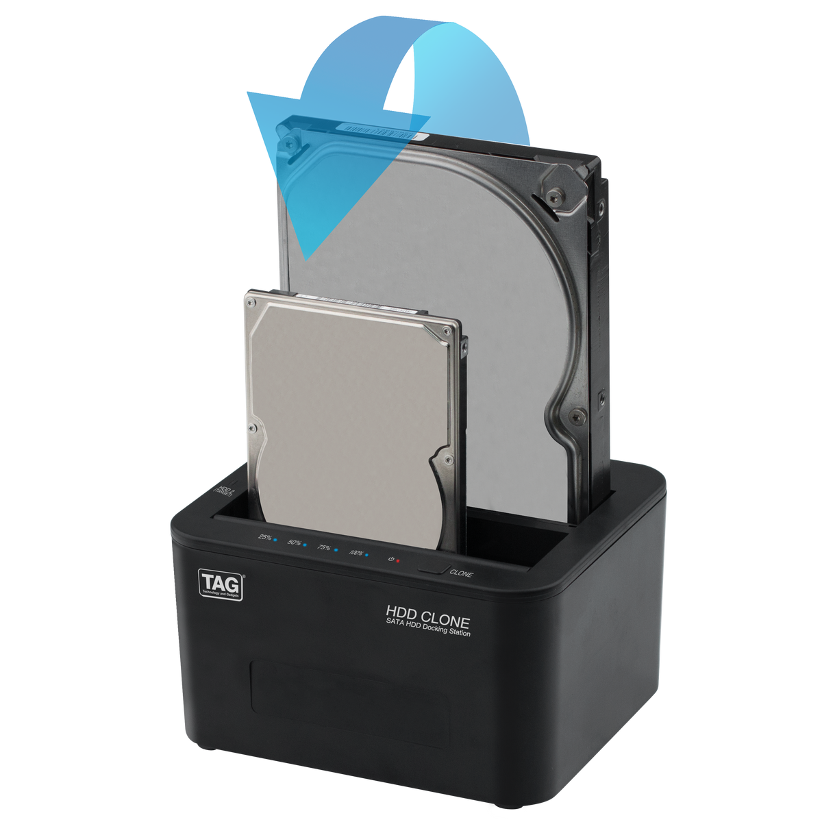 TAG Dual Drive HDD SSD Docking Station, USB 3.0, 5Gbps, SATA I II III, 2.5 and 3.5 Inch, HDD Clone