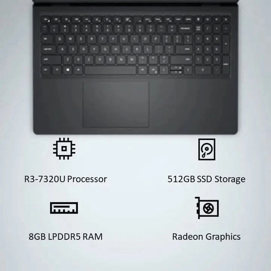 Dell 15, AMD Ryzen 3 7320U, 8GB RAM, 512GB SSD, FHD, 15.6"/39.62cm, Windows 11, Office H&S 2024, Black Laptop