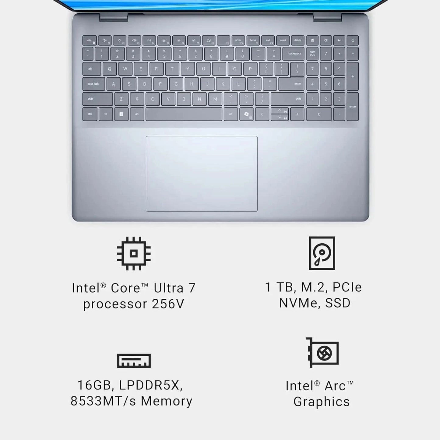 Dell 16 Plus Laptop DB16250-16.0-inch 16:10 2.5K Display, Intel Core Ultra 7 256V, 16GB LPDDR5X Memory, 1TB SSD, Intel Arc Graphics Laptop