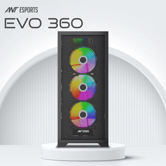 Ant Esports EVO 360 Mid Tower (ATX/M-ATX/M-ITX) Black Cabinet 3x120mm Fans