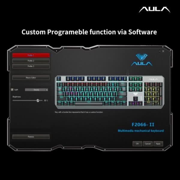AULA F2066-II USB Full Size Wired Mechanical Gaming Keyboard Black – Clicky Blue Switches