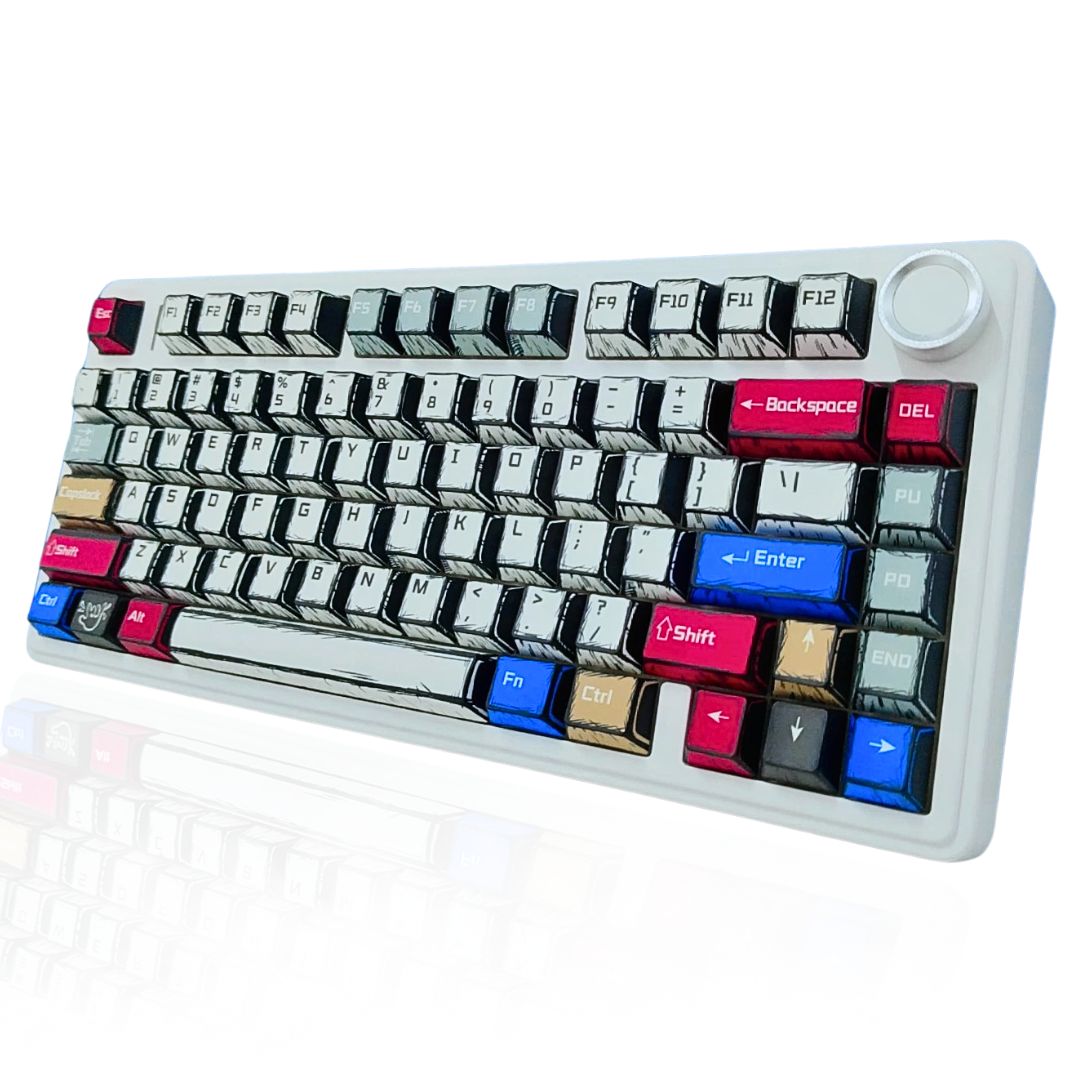 Aula F75 75% Wireless RGB Backlit Tri-Mode Gaming Mechanical Keyboard with Knob | 80 Keys Compact Keyboard, Pre-lubed Gasket Hot-Swappable | Bluetooth/2.4GHz/Type-C | Comic Keycap - Reaper Switches