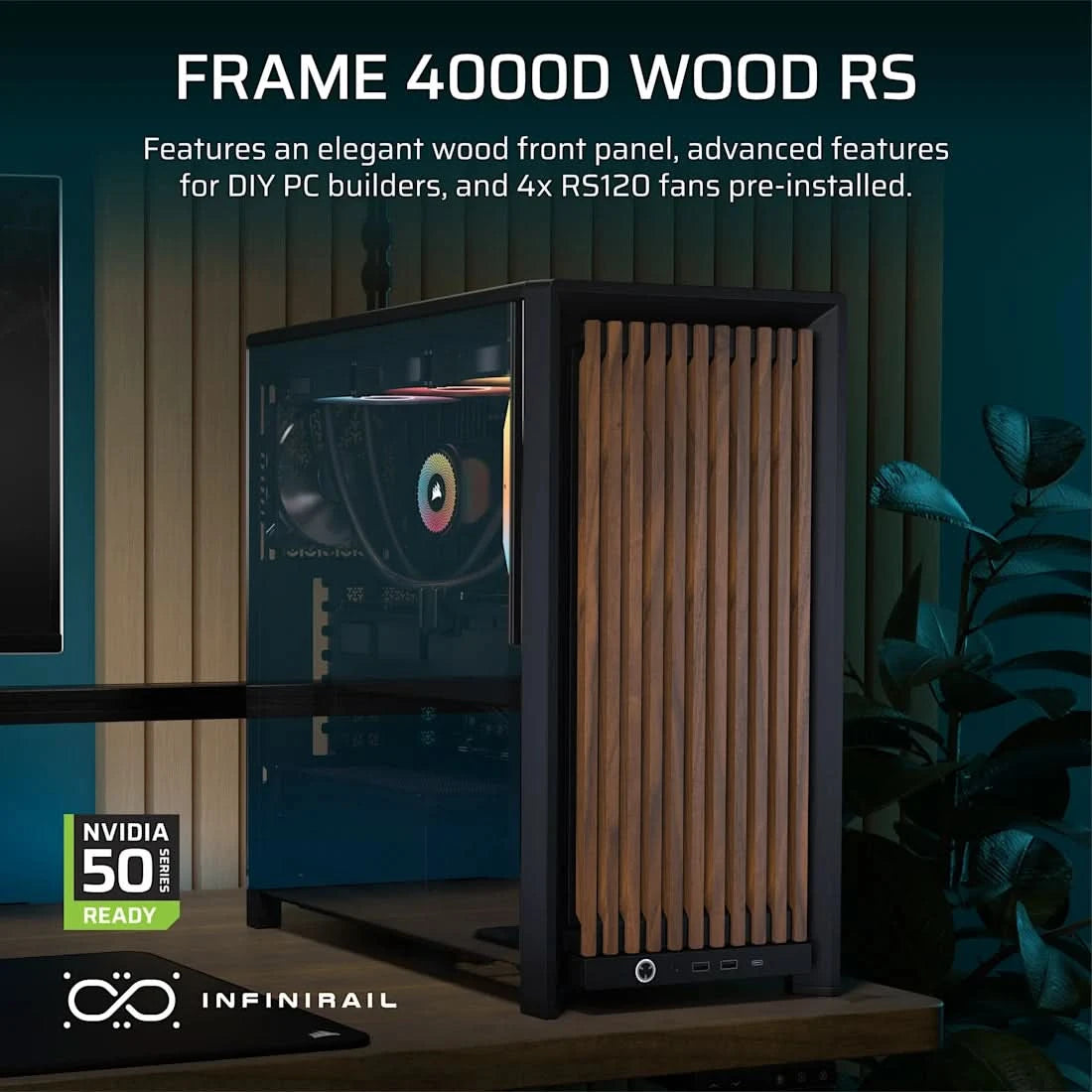 Corsair CASE FRAME 4000D WOOD RS Modular Mid-Tower PC Case - Black/Walnut