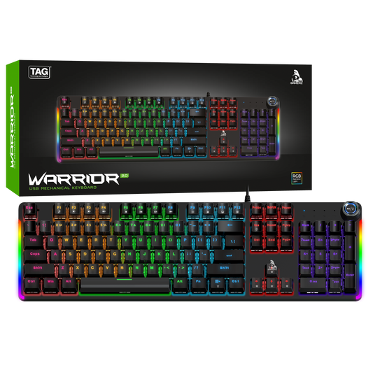 TAG Warrior 2.0 USB Mechanical Gaming Keyboard, 104 Keys, Rainbow RGB Backlight, Anti-Ghosting, 50 Million Keystrokes, Black