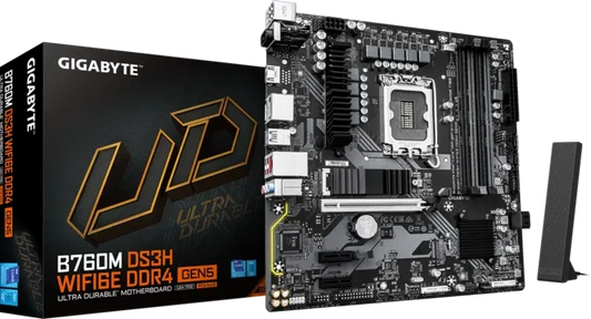 GIGABYTE B760M DS3H WIFI6E DDR4 GEN5 Motherboard, Intel B760, LGA1700, Wi-Fi 6E, 2.5GbE LAN, PCIe 5.0