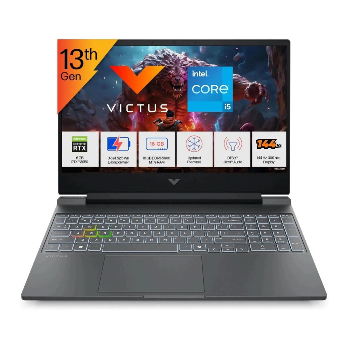 HP Victus, Intel Core i5 13th Gen 13450HX, 16 GB RAM, 512 GB SSD, Windows 11 Home, 6 GB Graphics, GeForce RTX 3050, 15.6 inch, Silver, 2.29 kg, With MS Office, 15-fa2652TX Gaming Laptop