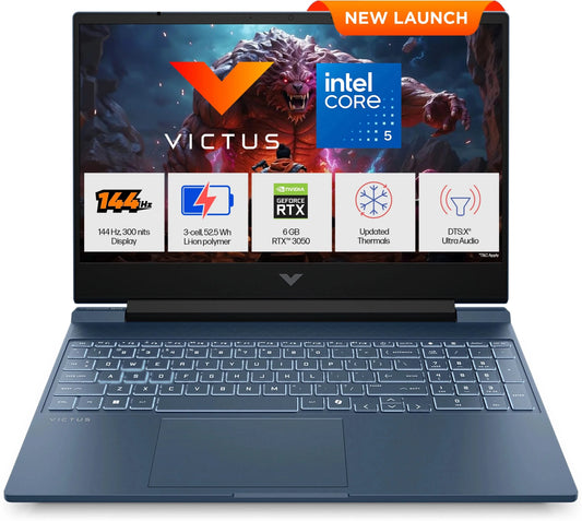 HP Victus (i5 14th Gen) Intel Core 5 210 H - (24 GB/512 GB SSD/Windows 11 Home/6 GB Graphics/NVIDIA GeForce RTX 3050) 15-fa2556TX Gaming Laptop (15.6 inch, Performance Blue, 2.29 kg, With MS Office)