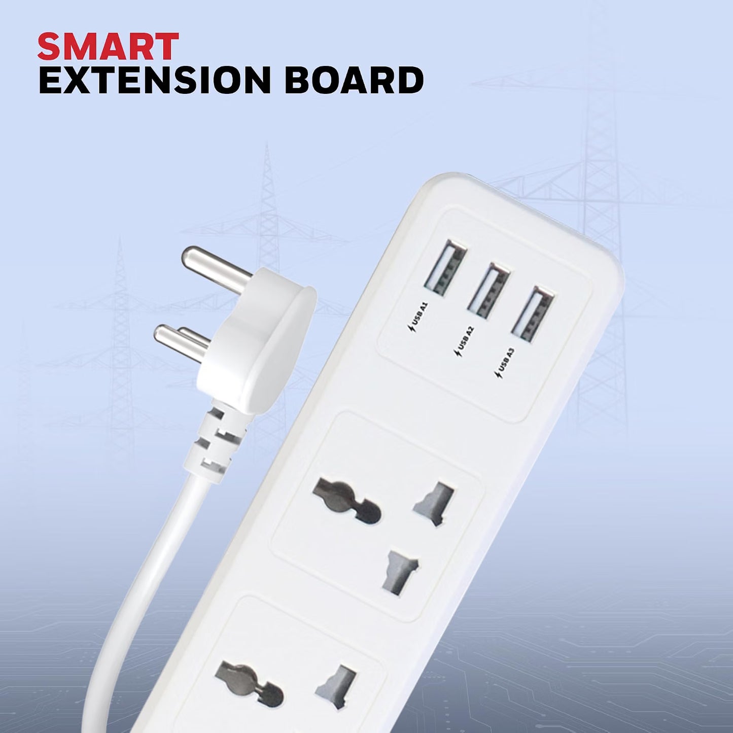 Honeywell 3 Outlet Extension Board with Master Switch, 6 Amps, 250V, 3xUSB, 3 International Sockets, Pure Copper