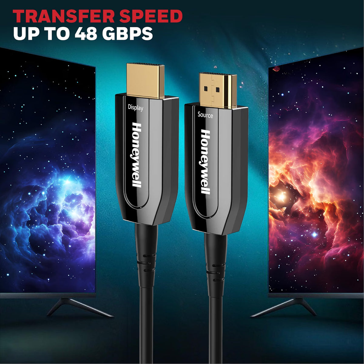 Honeywell HDMI AOC 2.1 Complaint 30 Meters, Transmission Speed of 48GBPS, Supports UHD Resolution of 8K@60Hz, Male-to-Male, High-Speed Fiber Optics Cable, Compatible with TV, Gaming Console, etc.
