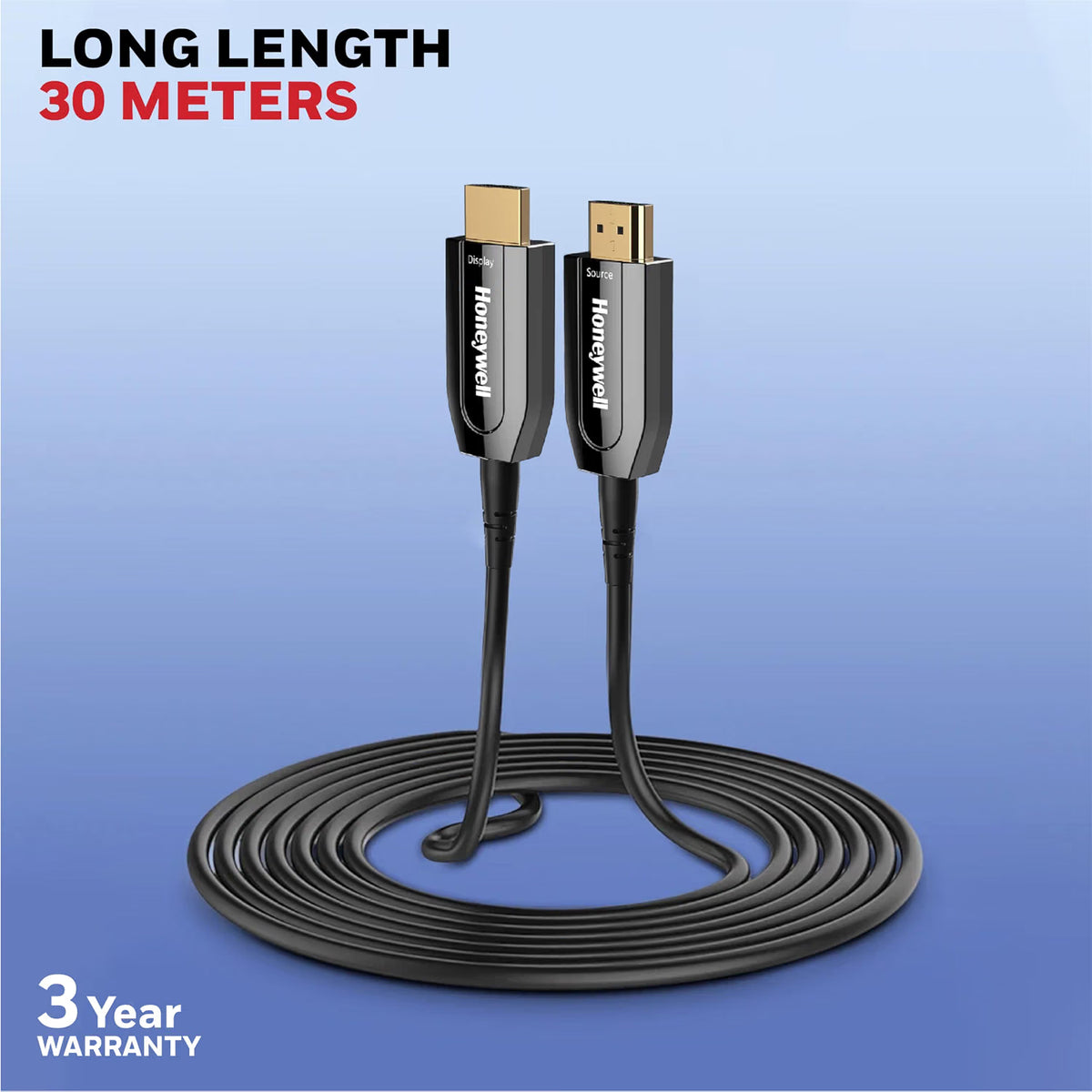 Honeywell HDMI AOC 2.1 Complaint 30 Meters, Transmission Speed of 48GBPS, Supports UHD Resolution of 8K@60Hz, Male-to-Male, High-Speed Fiber Optics Cable, Compatible with TV, Gaming Console, etc.