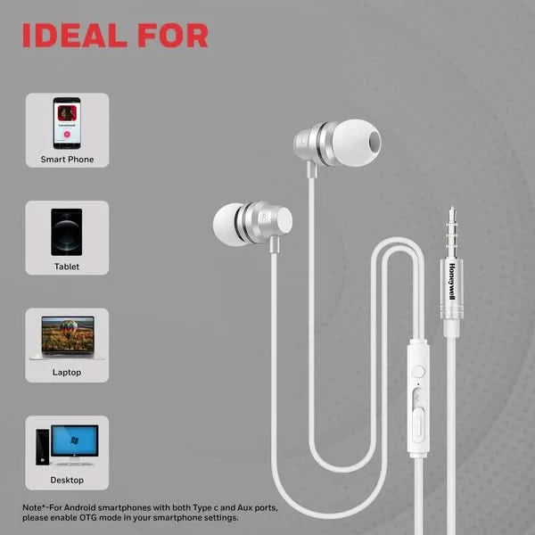Honeywell Moxie V50 Wired Earphones White