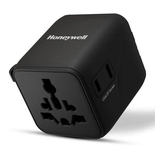Honeywell New World Travel Adapter, Universal & US Socket, Charge 2 Devices Simultaneously, Worldwide Plug for EU, US, UK & CN/AUS, Overload & Over Voltage Protection