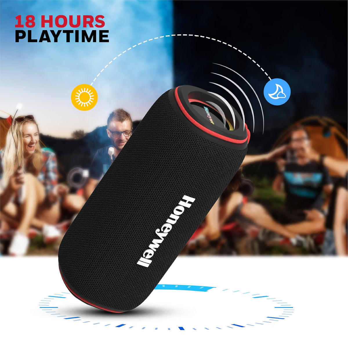 Honeywell Newly Launched Trueno U500 60W 5.3 Bluetooth Speaker, Deep Bass Radiators, 18H Playtime, IPX 6, TWS Feature, RGB Lights, SD Card, AUX, USB Type-C Port, Built-in Mic & 2 * 93mm Drivers