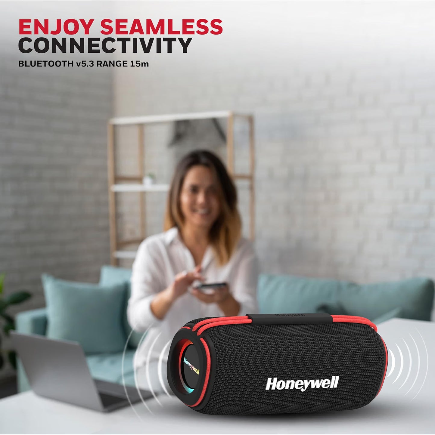 Honeywell Newly Launched Trueno U500 60W 5.3 Bluetooth Speaker, Deep Bass Radiators, 18H Playtime, IPX 6, TWS Feature, RGB Lights, SD Card, AUX, USB Type-C Port, Built-in Mic & 2 * 93mm Drivers
