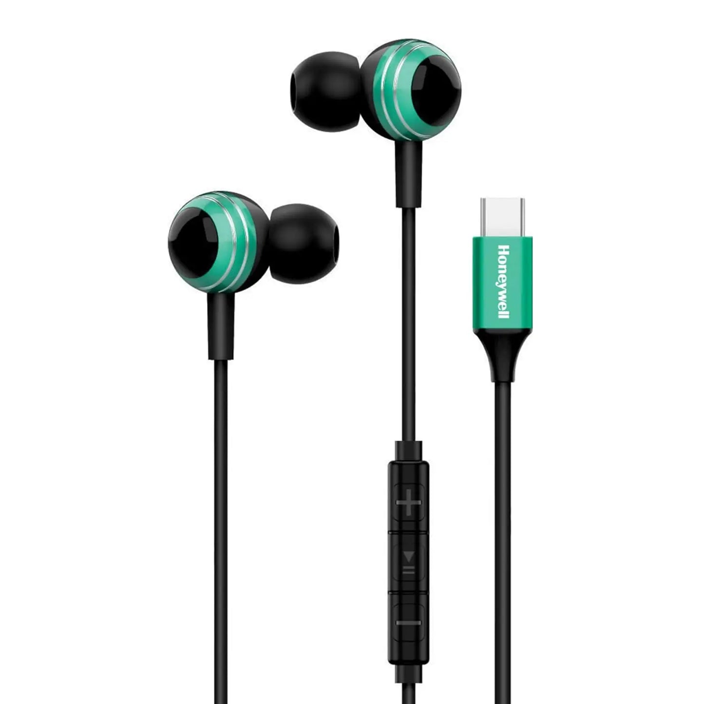 Honeywell Suono P70 Wired in Ear Earphones with Built in Mic 10mm*2 Drivers, Noise Cancelling and Ultra HD Mic, IPX4, Voice Assistant Enabled, HD Sound & Clear Audio, Type C Compatible, 1.2 Mtr Green