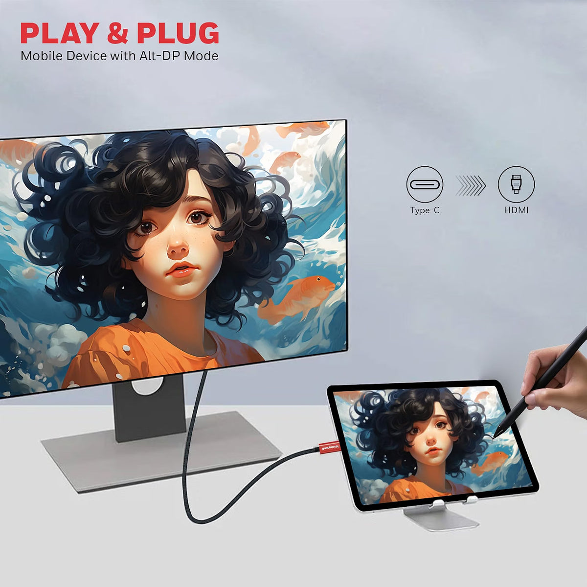 Honeywell Type C to 2.0 HDMI Cable, 4Kx2K@60Hz UHD Resolution, 2 Mtr, 18GBPS Transmission Speed, High-Speed, Male to Male, Compatible with TV, Laptop, Type-C Smartphone, Projector, etc