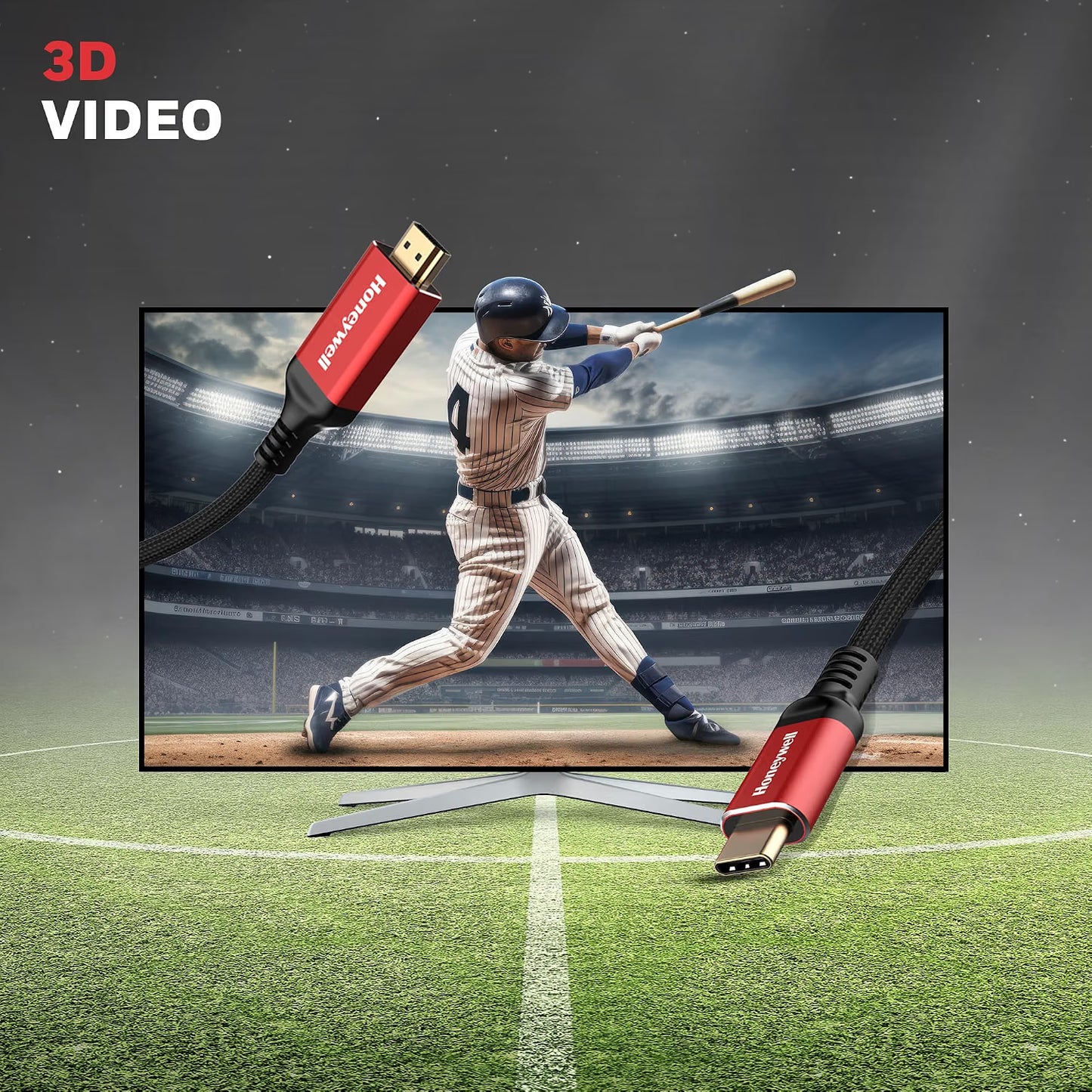 Honeywell Type C to 2.0 HDMI Cable, 4Kx2K@60Hz UHD Resolution, 2 Mtr, 18GBPS Transmission Speed, High-Speed, Male to Male, Compatible with TV, Laptop, Type-C Smartphone, Projector, etc