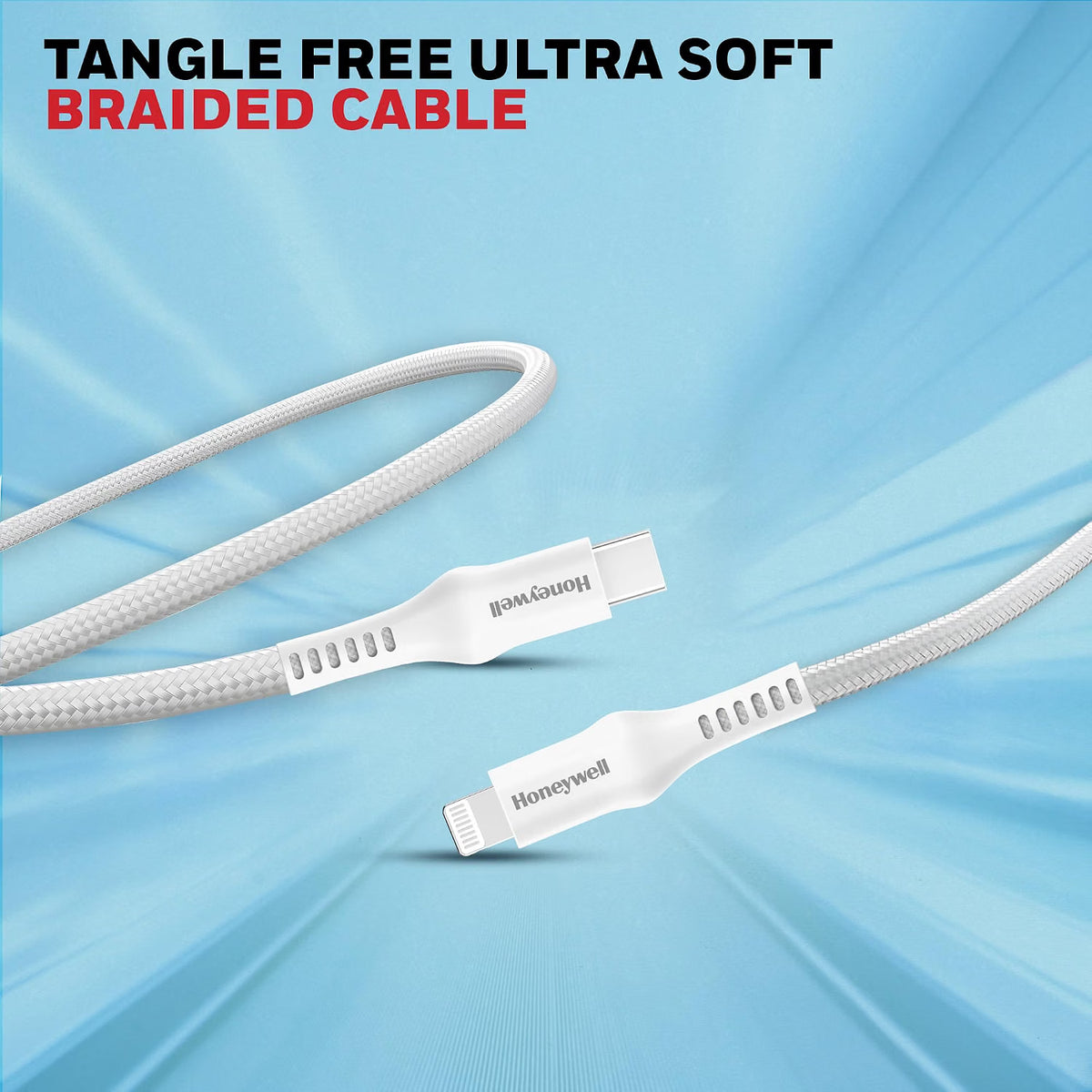 Honeywell Type C to Lightning, 4 Feet (1.2M), Nylon Braided Cable, MFI-certified, QC3.0, PD 87W Support with Max Output 3A, Fast Charge & Sync Cable for iPhone, iPad, AirPods – White