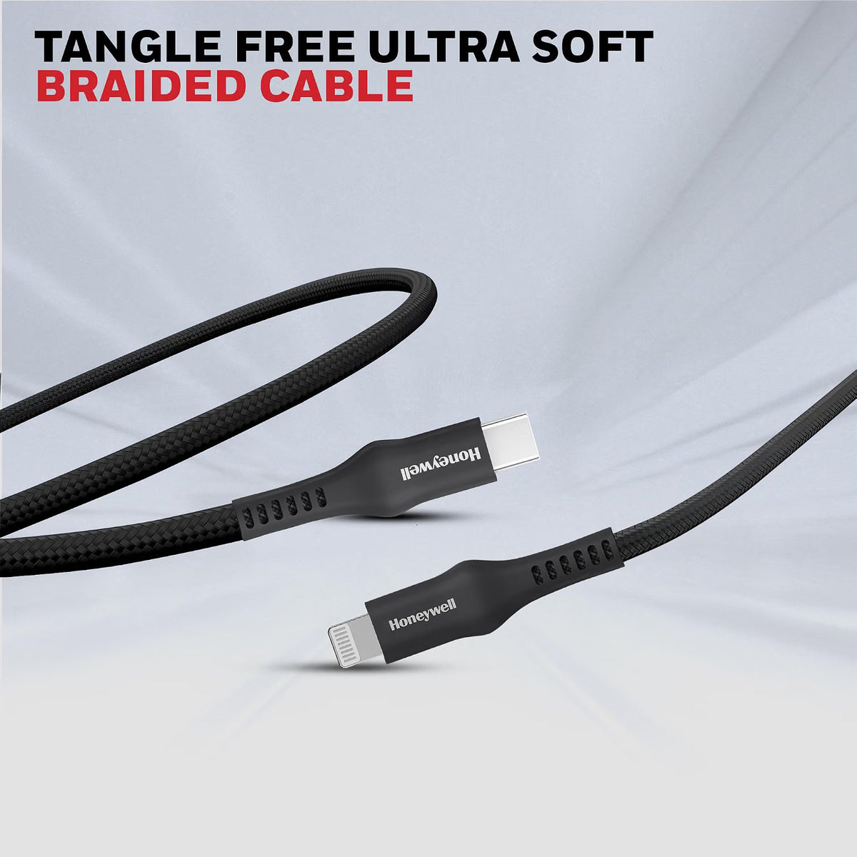 Honeywell Type C to Lightning, 4 Feet (1.2M), Nylon Braided Cable, MFI-certified, QC3.0, PD 87W Support with Max Output 3A, Fast Charge & Sync Cable for iPhone, iPad, AirPods – Black