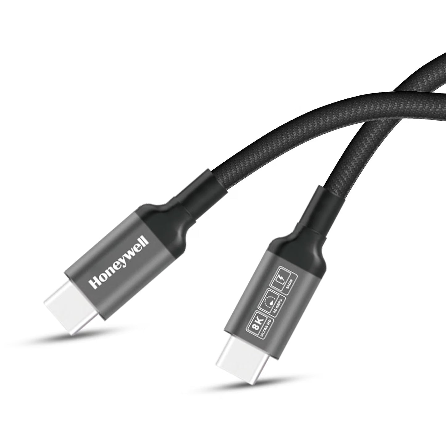Honeywell Type-C to Type-C Braided USB 4 Cable, PD 240W Fast Charge, Max Output 5A, 40Gbps Transfer, 8K Video, Nickel-Plated, Tangle-Free compatible with Smartphones, Laptop, Power Bank, 1.2M