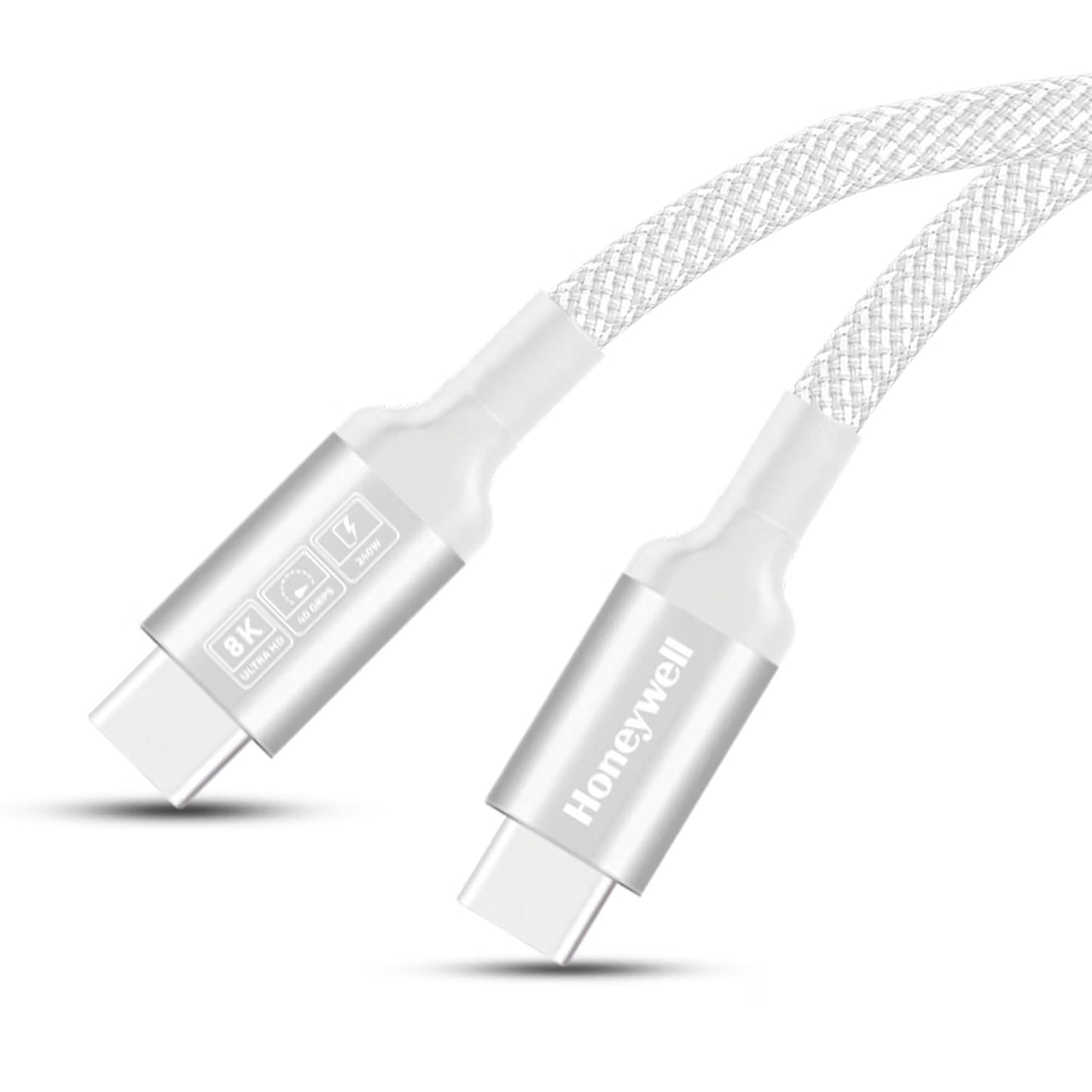 Honeywell Type-C to Type-C Braided USB 4 Cable, PD 240W Fast Charge, Max Output 5A, 40Gbps Transfer, 8K Video, Nickel-Plated, Tangle-Free compatible with Smartphones, Laptop, Power Bank, 1.2M