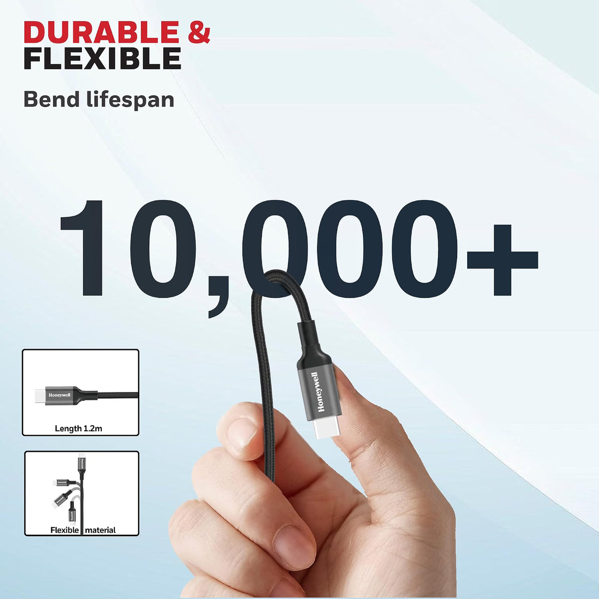 Honeywell Type-C to Type-C Braided USB 4 Cable, PD 240W Fast Charge, Max Output 5A, 40Gbps Transfer, 8K Video, Nickel-Plated, Tangle-Free compatible with Smartphones, Laptop, Power Bank, 1.2M