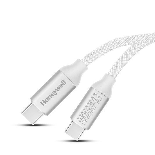 Honeywell Type C to Type C USB 3.1 Cable, 4 Feet (1.2M), Max Output 5A 100W, QC 3.0, Fast Charge, Compatible with Apple Devices, Smartphones, Laptops, Power Banks, Tablets, Headphones, Speakers White
