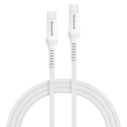 Honeywell USB Type C to Type C Cable, 4 Feet (1.2M), PD 60W, QC 3.0, Fast Charging, Nylon Braided Cable for Apple Devices, Smartphones, Laptops, Power Banks, Tablets, Headphones, Speakers – White