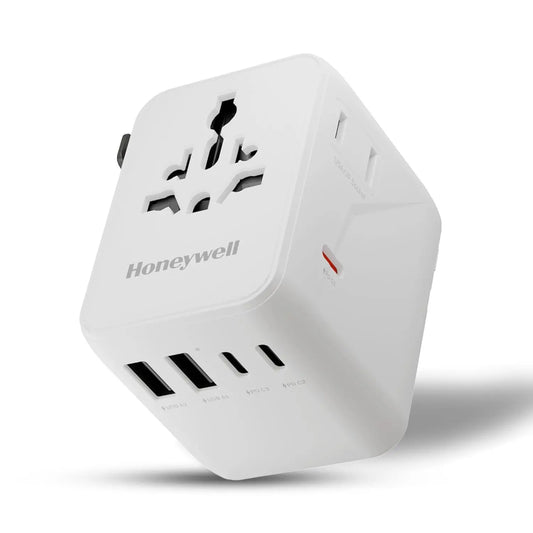 Honeywell Universal Travel Adapter 70W, 7 in 1 Fast Charging, QC3.0/PD, Universal & US Socket, 3 Type C, 2 USB A, Overload & overvoltage Protection, International Adapter for EU, US, UK & CN/AUS