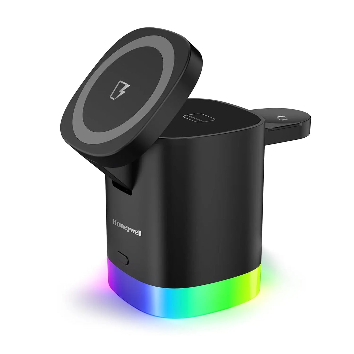 Honeywell Zest Wireless Cube 3-in-1 MagSafe Compatible 23W Magnetic Wireless Fast Charger with Type-C Input, QC 3.0, RGB Lights, Ultra-Fast Charging for iPhone 12 and Above, Apple Watches & AirPods