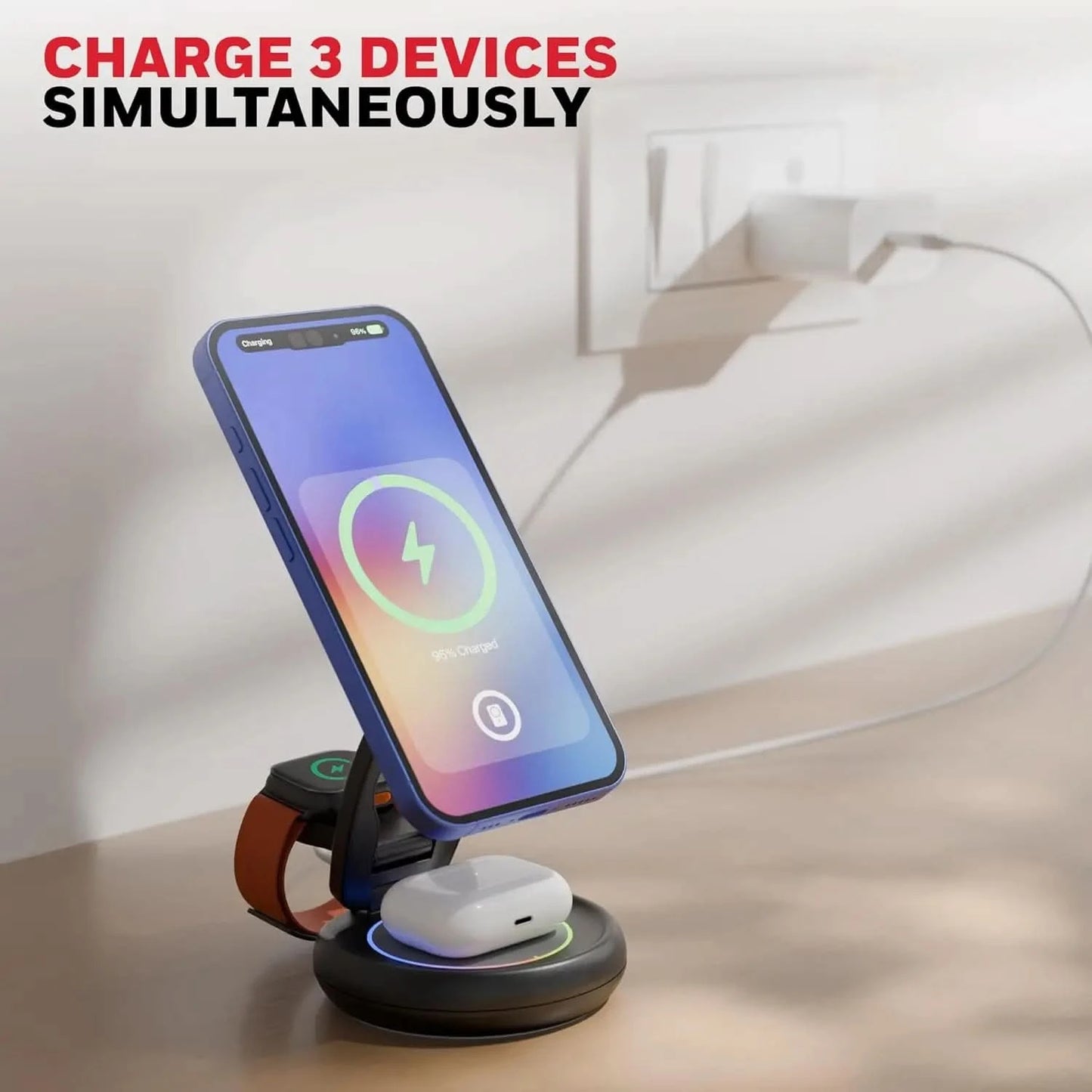 Honeywell Zest Wireless Trio 3-in-1 Platinum Series Foldable 23W Magnetic Wireless Fast Charger with Type-C Input, QC 3.0, Ultra-Fast Charging for iPhone 12 and Above, Apple Watches & AirPods