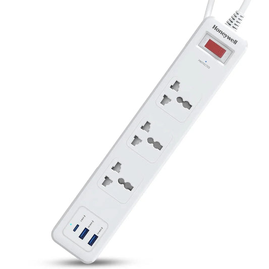 Honeywell 3 Out Surge Protector with Master Switch, Spike Guard/Extension Board, 3 Outlet, PD20W & 2xUSB, 13500Amp, 1.8 Meter Cord, DSW, Automatic Overload Protection, 3 Years Manufacturer Warranty