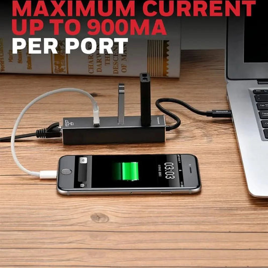 Honeywell 4-in-1 Type C 3.1 to USB 3.0 with RJ45 Gigabit Ethernet Adapter, 3x3.0 USB Ports Transfer Speed 5Gbps, 1Gbps Bandwidth, Universally Compatible with all Type C MacBooks, laptops, PCs, Tablets