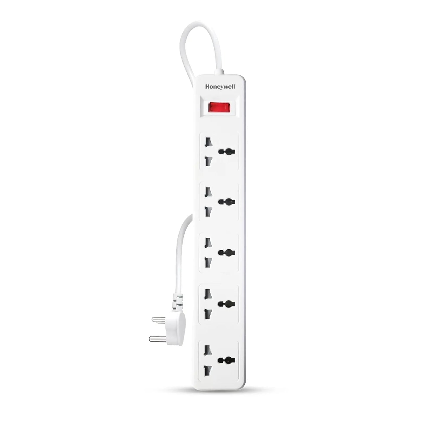 Honeywell 5 Outlet Extension Board with Master Switch, 6 Amps, 250V, 5 International Sockets, Pure Copper, 6 Advanced Safety Features, 2 Meter Power Cord, BIS Certified, 1 Year Warranty